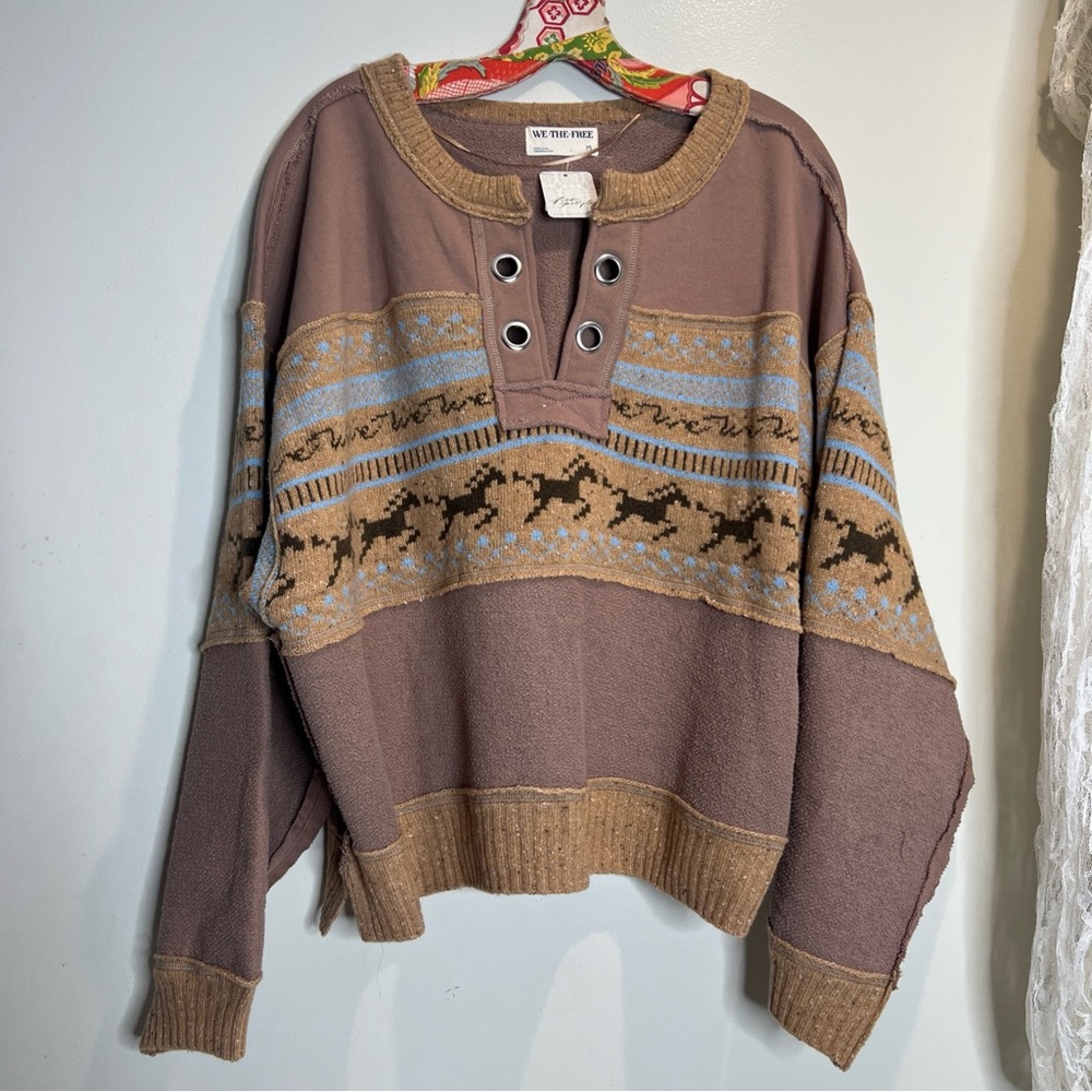 We The Free People Running Wild Pullover Horse Graphic Printed Sweater - Picture 3 of 6
